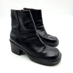 Vintage 90s Cloud 9 Nine West Black Chunky Ankle Boots Size 8.5 9 Side Zip